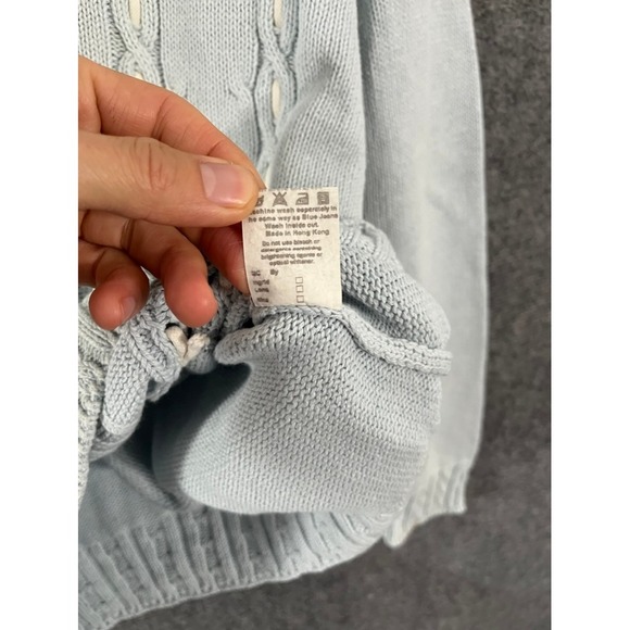 Blue Willi's Light Blue Cable Knit V-Neck Sweater Size M Cotton - Picture 8 of 8